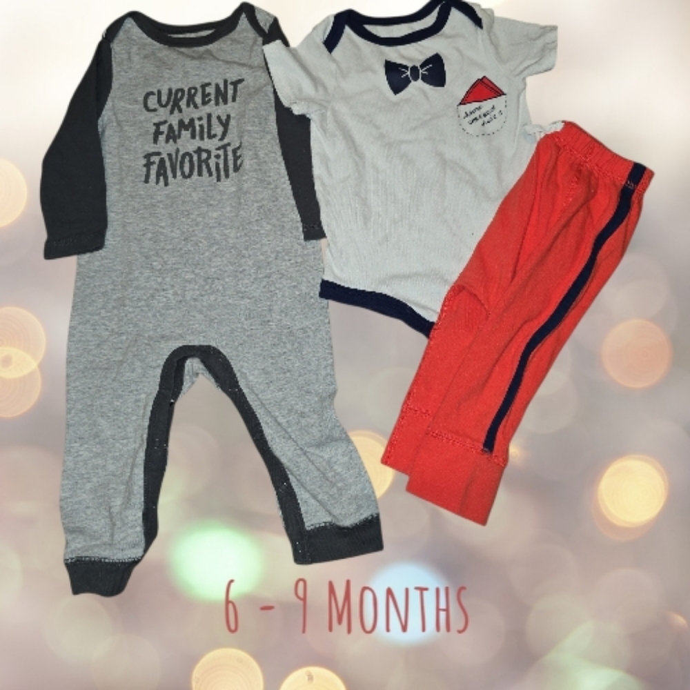 Cat & Jack Baby Boy 3pc Bundle 6-9M: Holiday Bow Tie & "Family Favorite" Romper